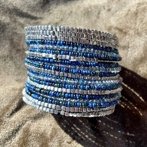 Jules B sead bead cuff bracelet 2” blues multi row